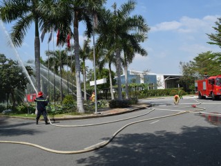 Fire protection and rescue rehearsal at KIZUNA 1 Serviced Factory