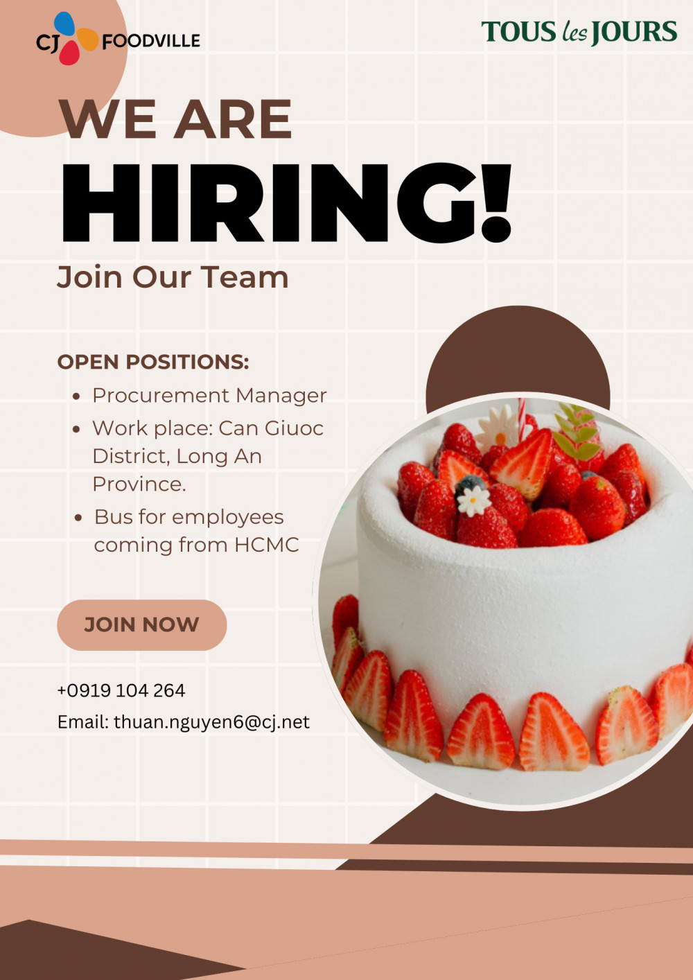 [CJ FOODVILLE Long An] We're hiring for the position of Procurement Manager.