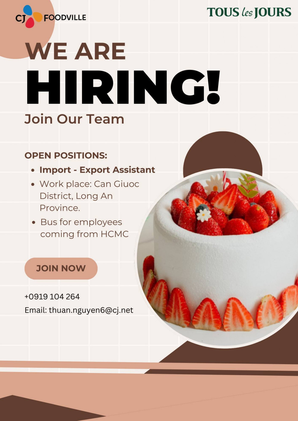 [CJ Foodville - Long An] We're hiring for the position of Import - Export Assistant / Trợ lý Xuất nhập khẩu.