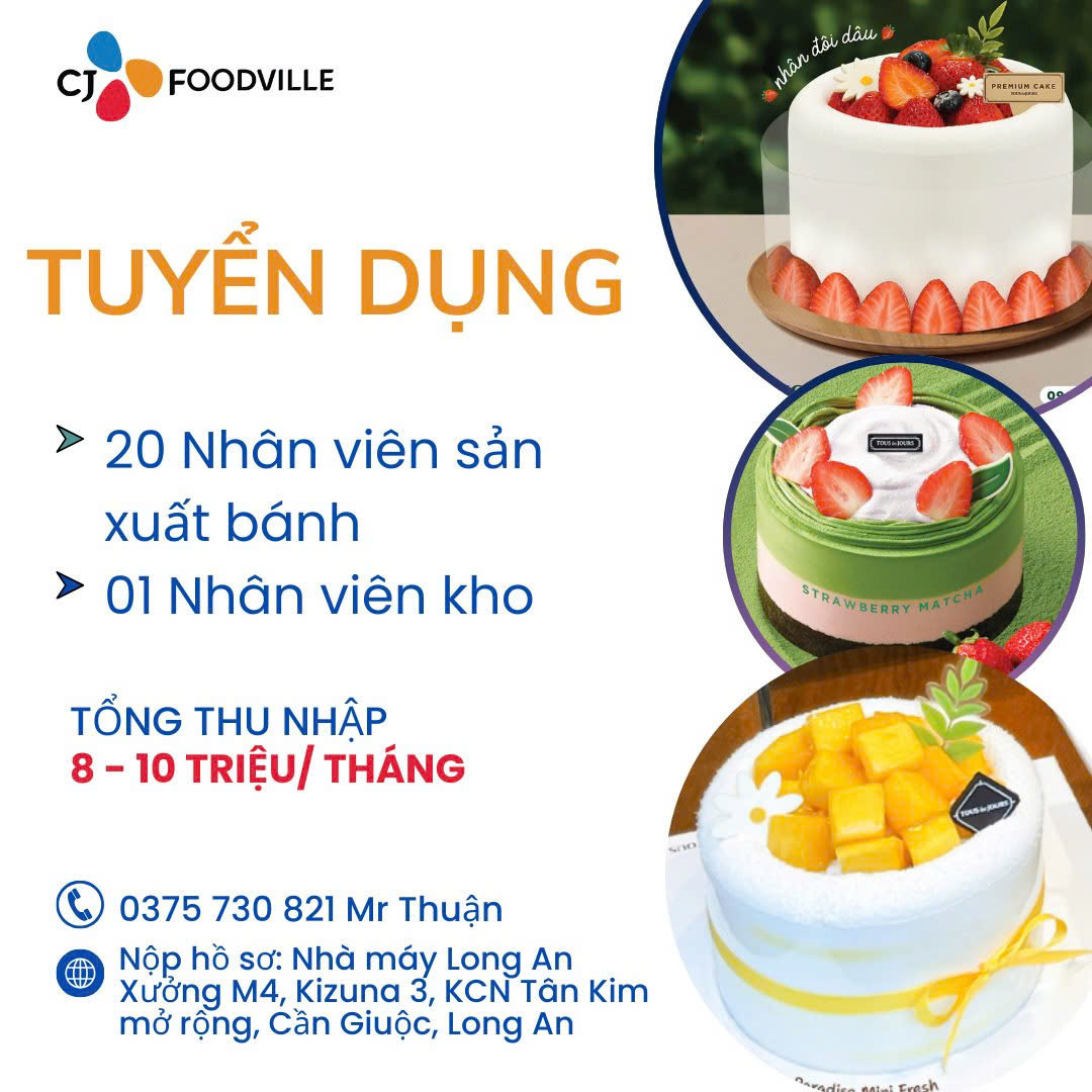 [TUYỂN DỤNG ĐỢT CUỐI NĂM 2024] - CTY BÁNH NGỌT CJ VIỆT NAM CẦN TUYỂN