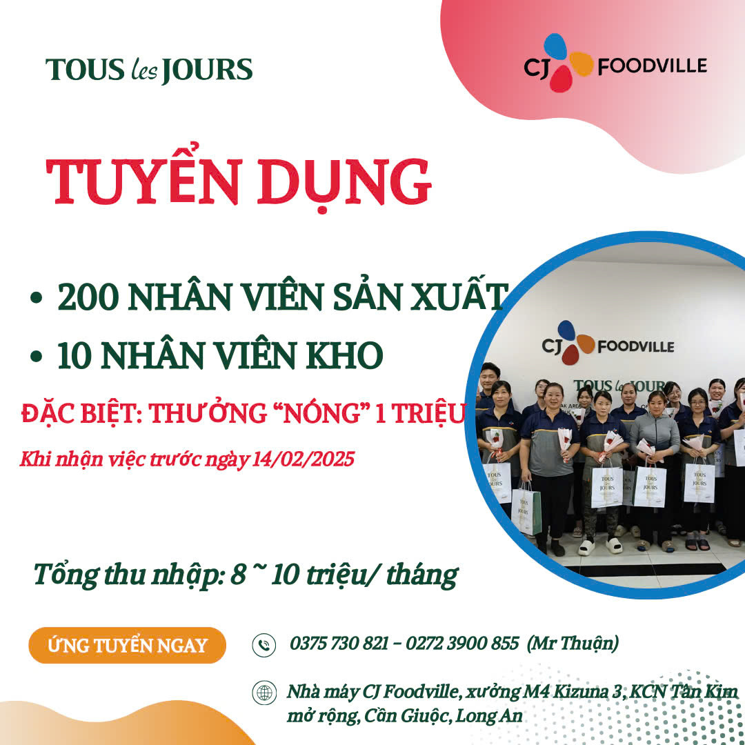 CÔNG TY BÁNH NGỌT CJ CẦN TUYỂN: