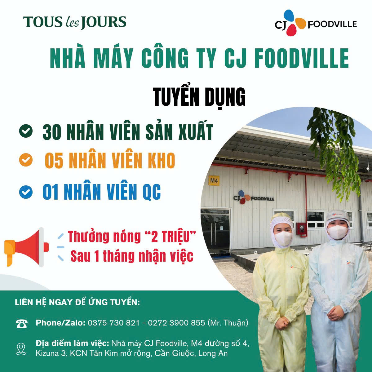 Công ty Bánh Ngọt CJ tuyển dụng nhiều vị trí