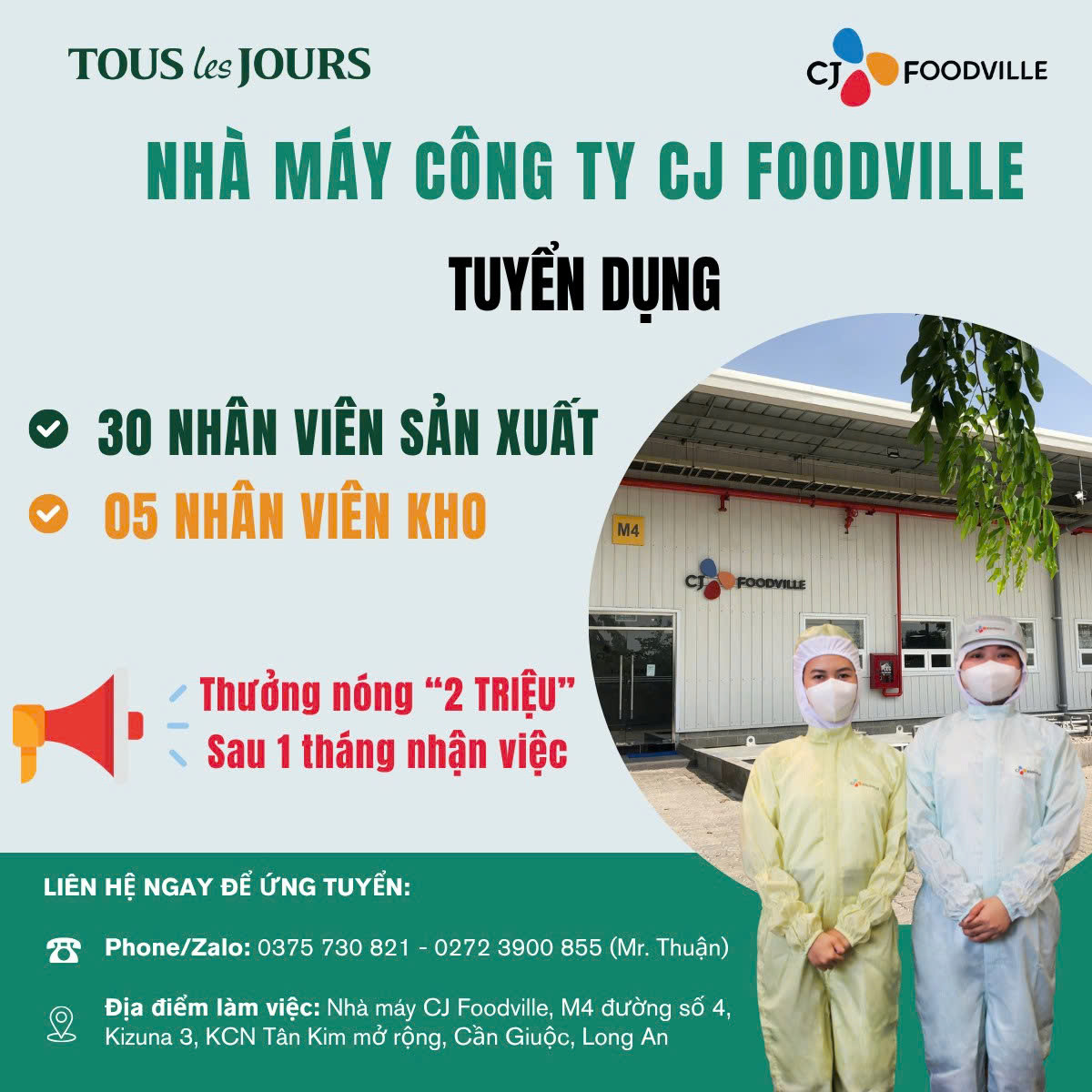 Công ty Bánh Ngọt CJ tuyển dụng nhiều vị trí